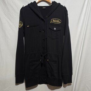 Rare Von Dutch Women's Full Button Hoodie - Gold Embroidered Patches - Sz XL*